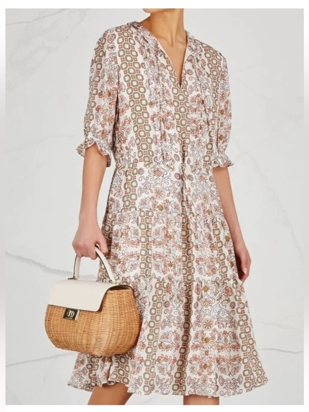 TORY BURCH 100% Silk Serena Midi Dress Hicks Garden (size 14) Ivory Floral $598